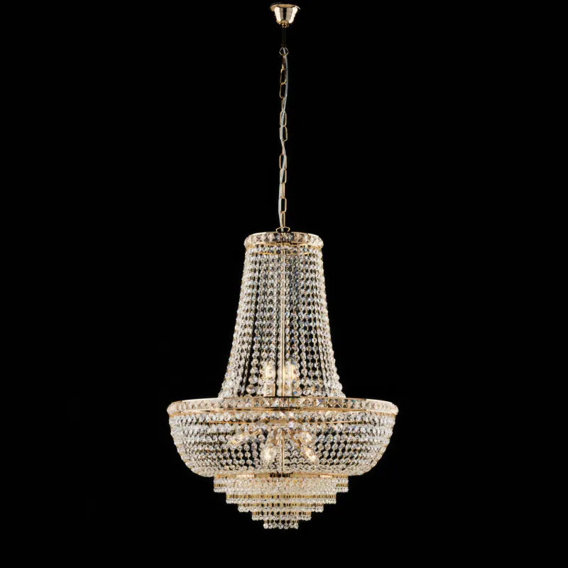 Compra Adesso Lampadario Wagner H.82 - MAX 142 - Ø62 cm, Oro Lucido, in Ferro e Ottone Dorato con Strass Bonetti Illumina
