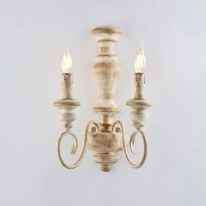 Applique Cascina in Legno e Ferro, Bianco e Tortora, 40x25x18 cm, 2xE14 - 42 Watt Max Bonetti Illumina Sconto