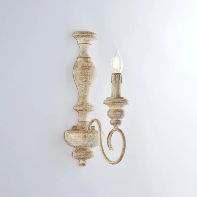 Applique Cascina in Legno e Ferro Bianco e Tortora, 40x13x21 cm, 1xE14 - 42 Watt Max, Colore Bianco Tortora Bonetti Illumina Ultime Pezzi