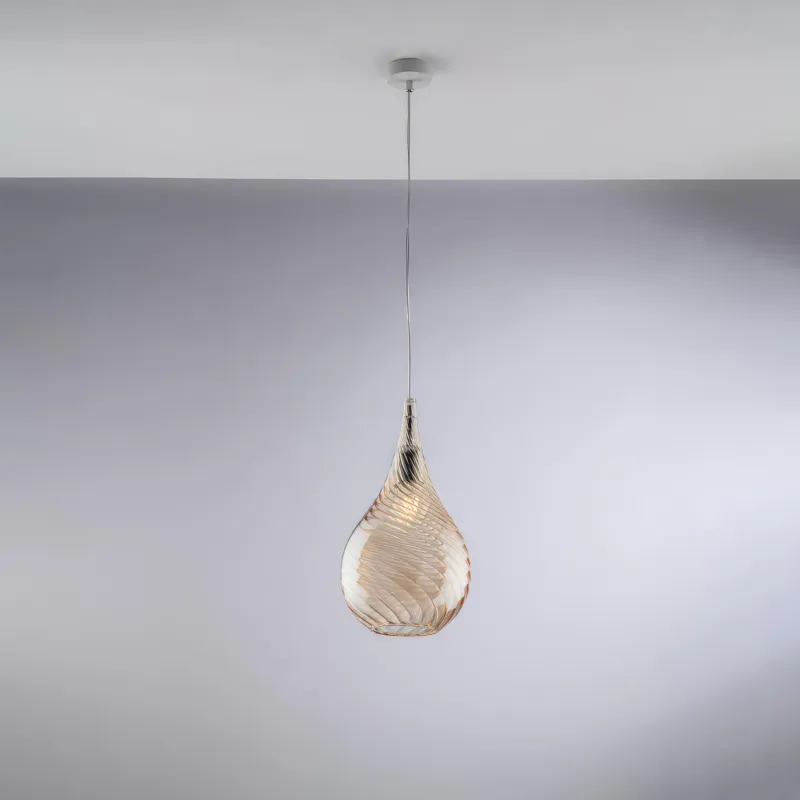 Sospensione Pluvia in Ferro e Vetro Pyrex Ambra, 20xH42 - MAX 142 cm, 1xE27 - 55 Watt Max, Colore Ambra Bonetti Illumina Prezzo Di Fabbrica