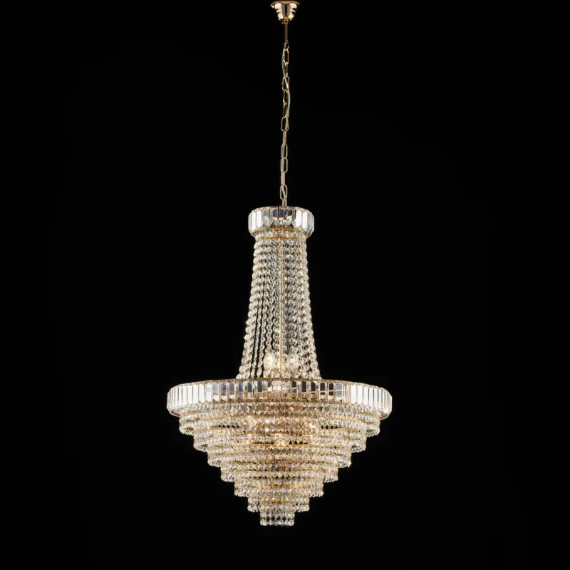 Promo Stagionale Lampadario Vladimir in Ferro e Ottone Dorato con Strass, 11 Luci, Ø62xH92-152 cm, Colore Oro Lucido, Illuminazione 11xE14 - 42 Watt Max Bonetti Illumina