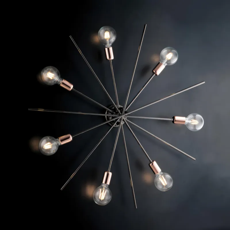 Plafoniera Bloom Ø95xH14 cm, Cromo Nero Oro Rosa, Ferro Cromo Rame, 7xE27 - 55 Watt Max Bonetti Illumina Nuovo Arrivo