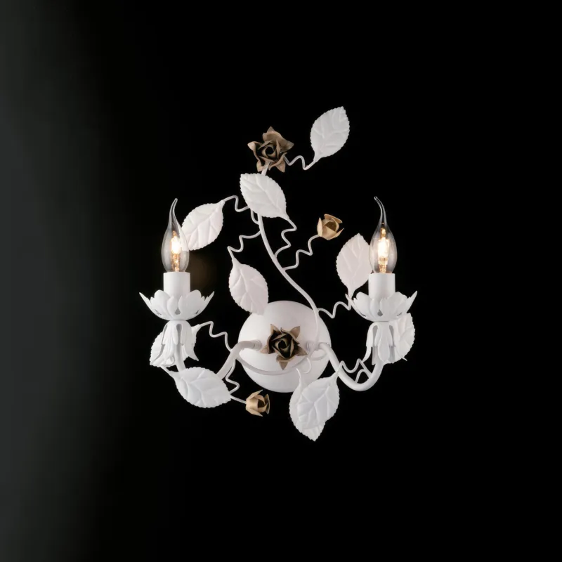 Applique Bella in Ferro Laccato Bianco Shabby 40x37x21 cm, 2xE14 - 42 Watt Max, Colore Bianco Shabby Bonetti Illumina Occasione Imperdibile