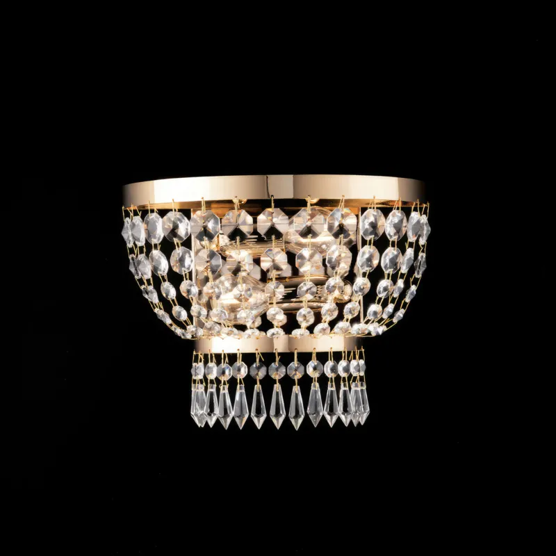 Prezzo Basso Applique Mozart 22x27x14 cm, Oro Lucido, in Ferro e Ottone Dorato con Strass, 2xE14 - 42 Watt Max Bonetti Illumina