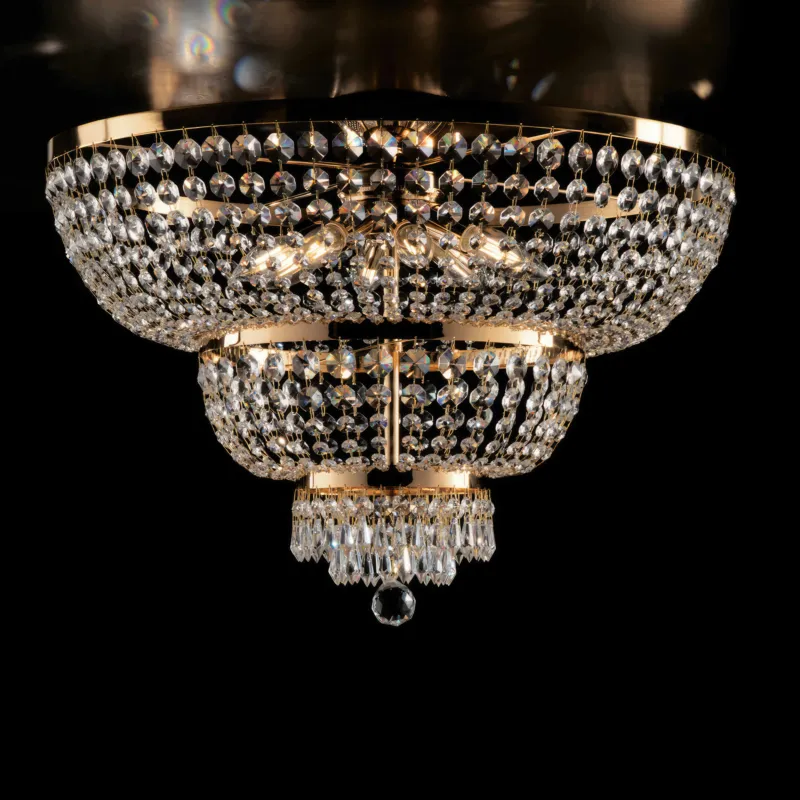 Plafoniera Mozart 48xØ65 cm, Oro Lucido, Ferro e Ottone Dorato con Strass, 8xE14 - 42 Watt Max Bonetti Illumina Promozione Esclusiva