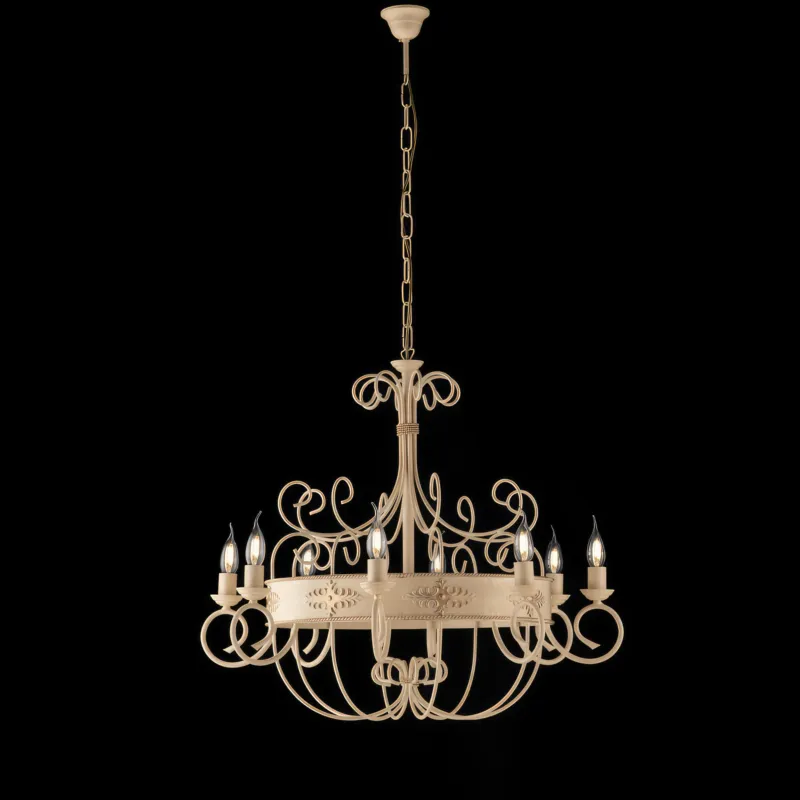 Must-Have Lampadario Baltimora in Ferro Laccato Avorio Decapé 8 Luci, Colore Avorio Oro, Dimensioni H66 - MAX 126 - Ø76 cm - Illuminazione 8xE14 - 42 Watt Max Bonetti Illumina