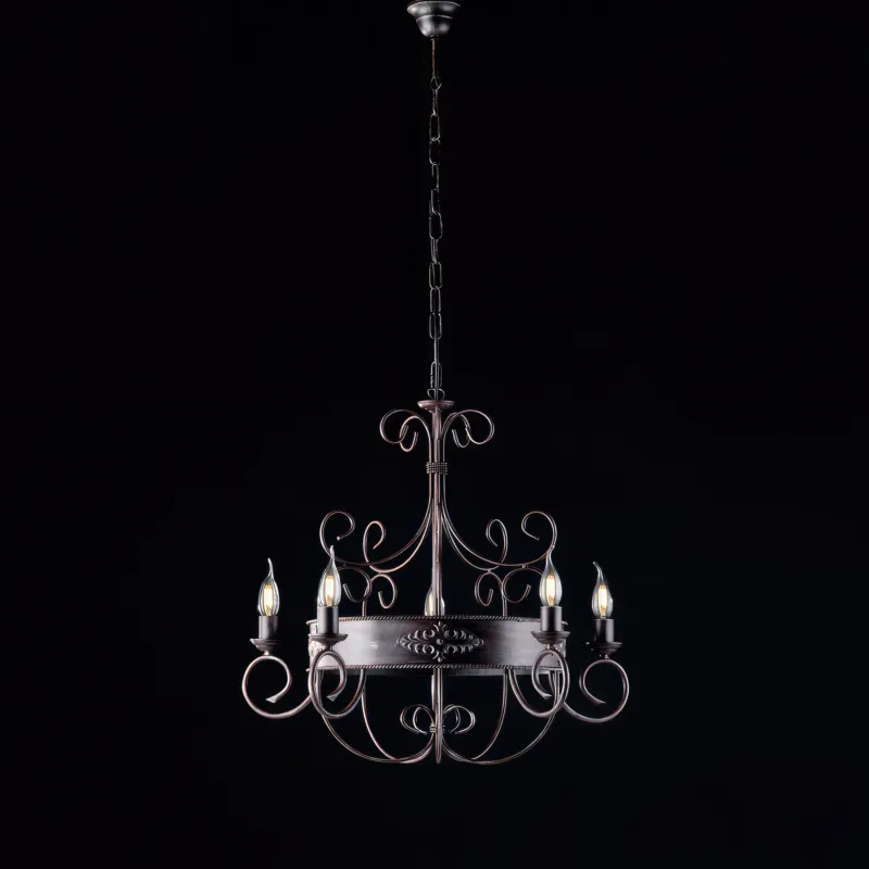 Direttamente Dal Produttore Lampadario Baltimora in Ferro Laccato Nero e Ruggine, 60xØ60xh120 cm, 5xE14 - 42 Watt Max, Nero Ruggine Bonetti Illumina