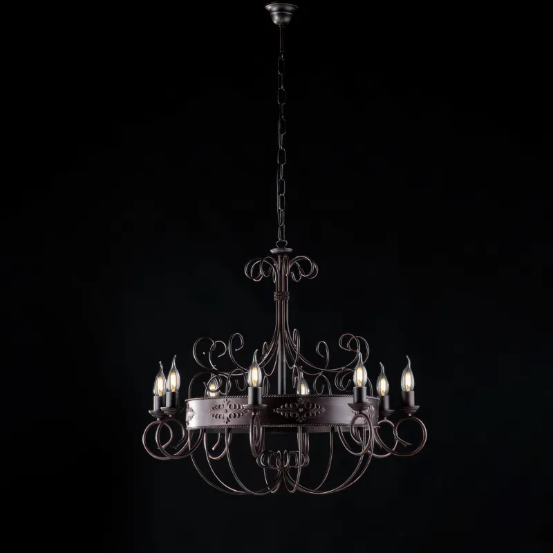 Sconto Lampadario Baltimora in Ferro Laccato Nero e Ruggine, 66xMAX 126xØ76 cm, 8xE14 - 42 Watt Max, Nero Ruggine Bonetti Illumina
