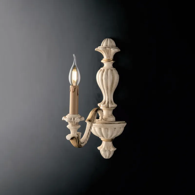 Subito Disponibile Applique Leonardo in Legno Avorio e Foglia Oro, 40x14x24 cm, 1xE14 - 42W Max, Colore Avorio Foglia Oro Bonetti Illumina