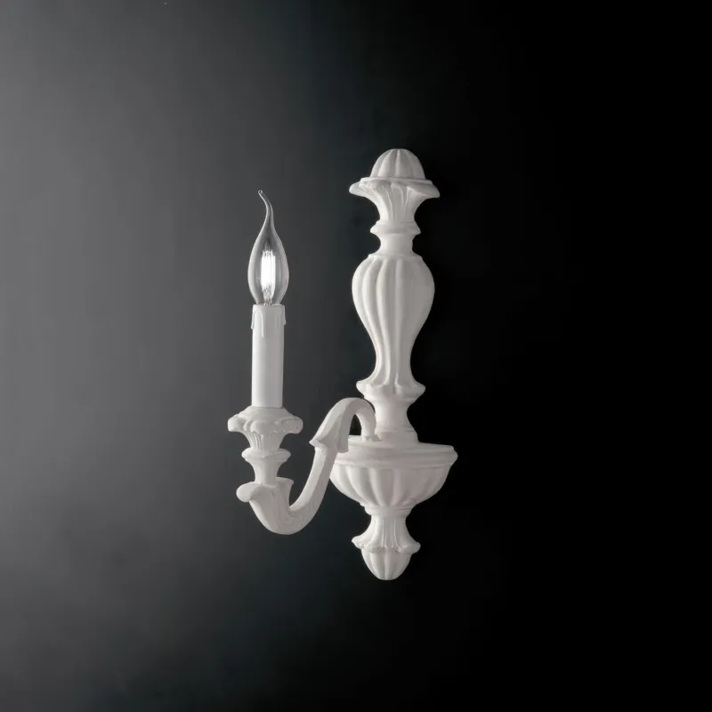 Nuova Collezione Applique Leonardo in Legno Bianco Shabby 14x24xH40 cm, 1xE14 - 42 Watt Max, Bianco Shabby Bonetti Illumina
