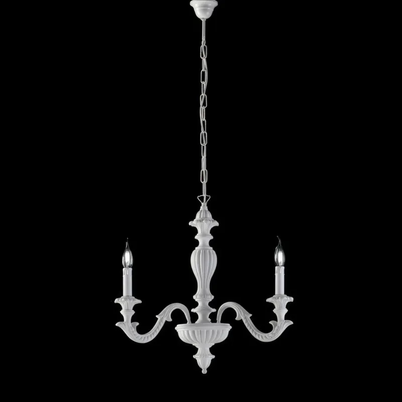 Must-Have Lampadario Leonardo in Legno Bianco Shabby, H.57 - MAX 117 - Ø43 cm, 3xE14 - 42 Watt Max, Colore Bianco Shabby Bonetti Illumina