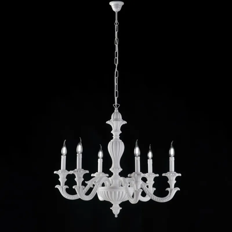 Lampadario Shabby in Legno Bianco 6 Luci, H70 - MAX 130 - Ø74 cm, Leonardo, 6xE14 - 42 Watt Max, Colore Bianco Shabby Bonetti Illumina Compra Oggi Stesso