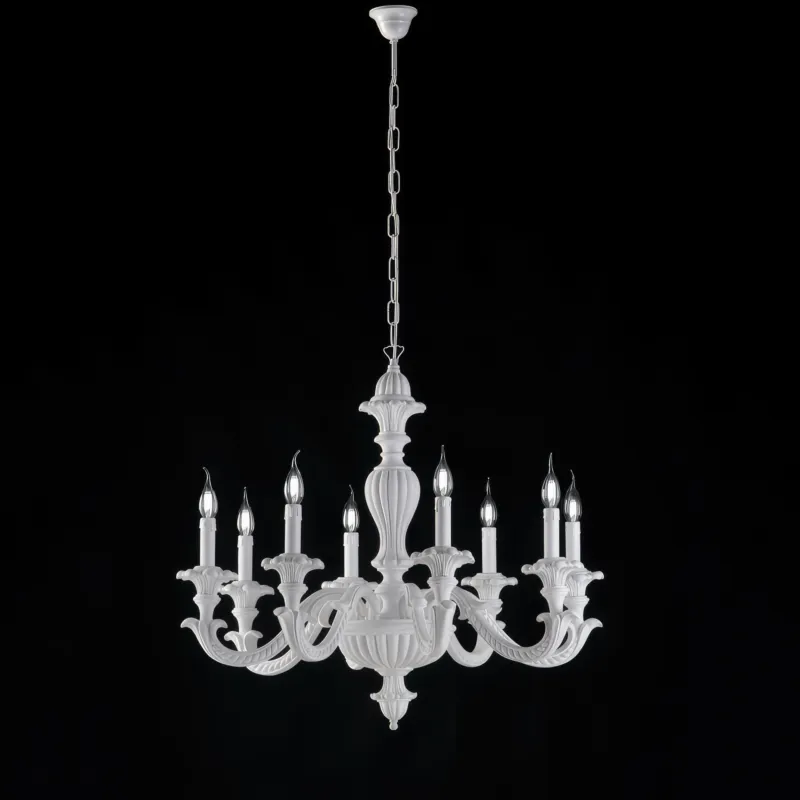 Promozione Lampadario Shabby Leonardo Ø80xH70-130 cm, Bianco Shabby, Legno, 8xE14 - 42 Watt Max Bonetti Illumina
