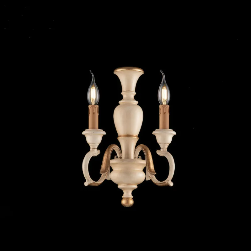Applique Fiorenza in Legno Avorio e Foglia Oro, 40x18x16 cm, 2xE14 - 42 Watt Max, Colore Avorio Foglia Oro Bonetti Illumina Bestseller