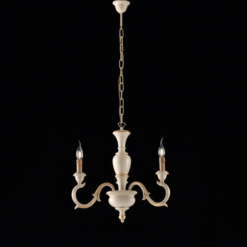 Offerta Lampo Lampadario Fiorenza in Legno Avorio e Foglia Oro, H50 - MAX 110 - Ø43 cm, 3xE14 - 42 Watt Max, Colore Avorio Foglia Oro Bonetti Illumina