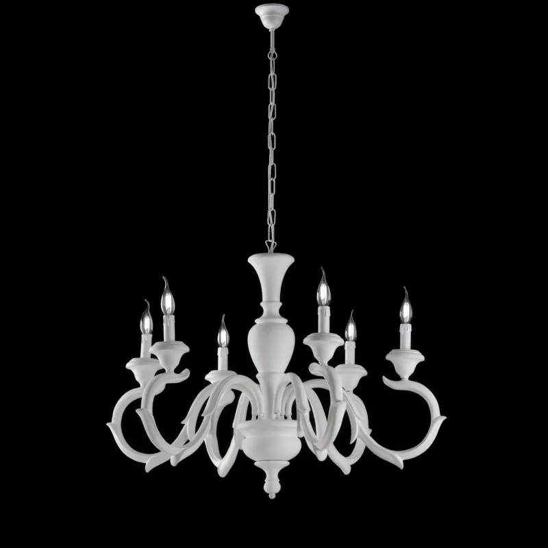 Lampadario Fiorenza in Legno Bianco Shabby, Ø91xH65-125 cm, 6 Luci E14 - 42W Max Bonetti Illumina Ultima Occasione