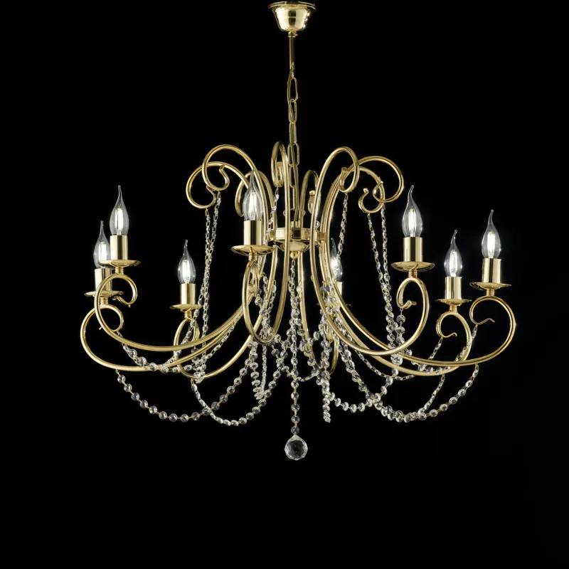 Lampadario Magda in Ferro Dorato 8 Luci, Oro Lucido, 74xH.58-MAX118 cm, 8xE14 - 42W Max Bonetti Illumina A Buon Prezzo