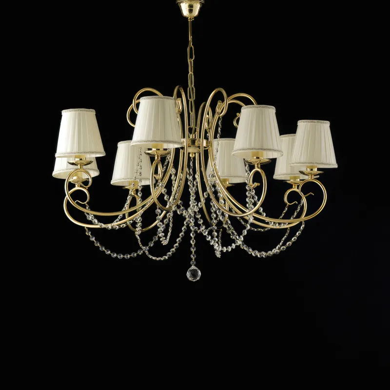 Lampadario Magda in Ferro Dorato 8 Luci con Paralumi, Oro Lucido, dimensioni 78xH.58-118 cm, illuminazione 8xE14 - 42 Watt Max Bonetti Illumina Ordina Subito