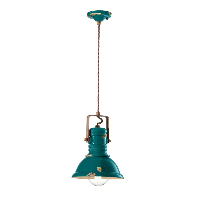 Sospensione da interno in Ferro e materiale Ceramico Vintage URBAN RETRO‘ dimensione 23x23x h 30 cm peso 2,0 kg - Attacco Lampada E 27 Vintage Verde Ferroluce Promozione Esclusiva