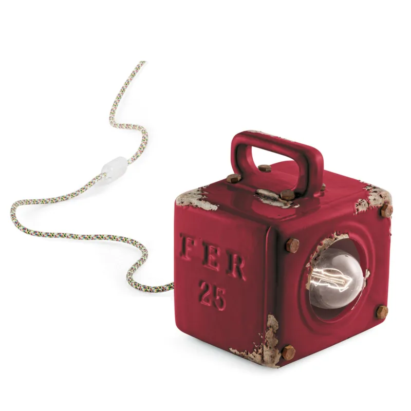 Promo Stagionale Lampada da tavolo in Metallo anticato Cavoin cotone rivestito Dimensione 18x15,5 xh 20 cm 1 x max 77W E27 peso 2,25 kg colore Bordeaux vintage Ferroluce