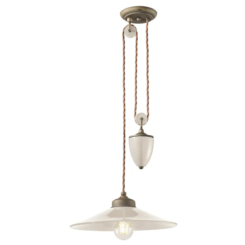 Sospensione Saliscendi da interno a Una luce in materiale Ceramico URBAN RETRO‘ Dimensioni ∅ 35cm peso 3,80 kg - Attacco Lampada E 27 Crema Ferroluce Ultimissimo Modello
