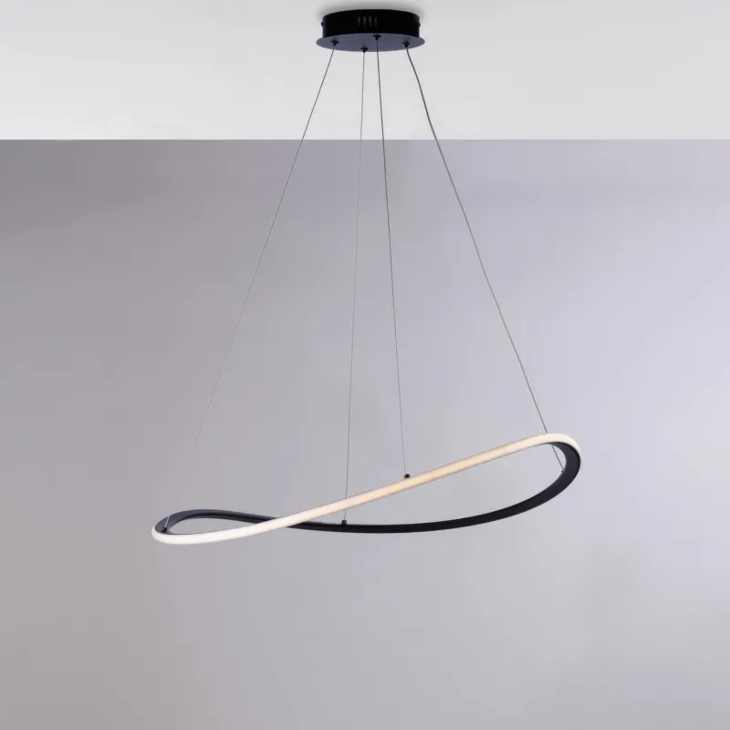 Sospensione Raky Ø 70 x H17-130 cm, Nero, Metallo e Alluminio Laccato con LED 40W 3600 Lumen CCT, Cavi Elettrici Regolabili Be Light Promo Stagionale