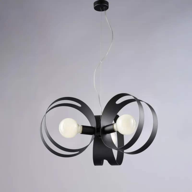 Acquista Ora Sospensione Peter Ø48xH30 - MAX 130 cm, Nero, in Ferro Laccato con Fasce Tagliate a Laser, 3 Luci E27 - 55 Watt Max Be Light
