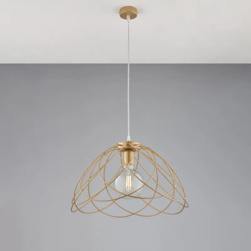 Lampadario Pagoda in Ferro Laccato Oro con Decorazione Oro Antico, H32 - MAX 132 x Ø45 cm, Oro, Illuminazione 1 X E27 - 55 Watt Max Be Light Vendita Finale