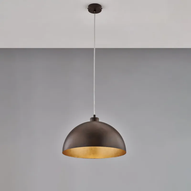 Nuova Collezione Sospensione Marcus Ø35xH21 - MAX 121 cm, Ruggine Oro, Ferro Laccato con Effetto Ruggine e Decorazione Interna Oro Antico - 1 X E27 - 55 Watt Max Be Light