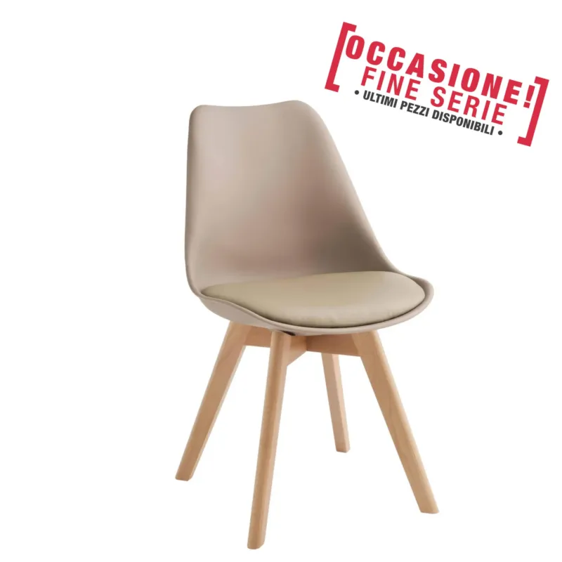 Spedito Oggi Sedia Carlotta Design twist 48,5x52xH82 cm, Seduta tortora, Schienale tortora, Gambe marrone, Materiale Similpelle, Polipropilene, Legno di faggio Stones Srl