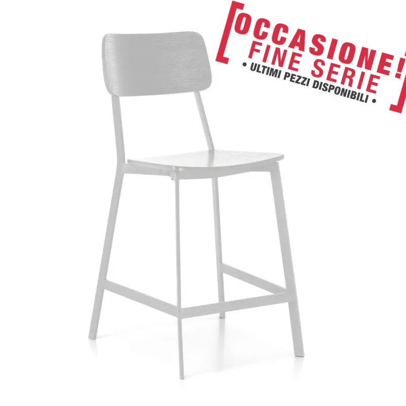 Di Tendenza Sgabello in Legno Woody Design Twist 51x51.5xH97 cm, Colore Bianco, Materiale Seduta e Schienale in Legno, Gambe in Metallo Stones Srl