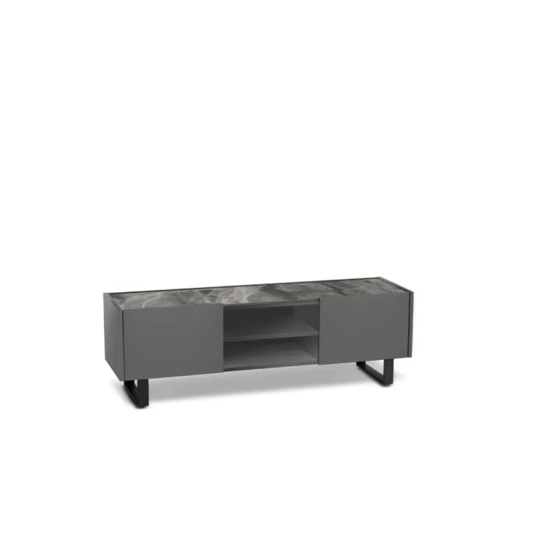 Prezzo Basso Porta TV Pegaso E5 140x40xH45 cm, Top marmo grigio, Struttura grigio scuro, Materiale Top Ceramica Marmo Grigio, Struttura MDF, Gambe Metallo Stones Srl