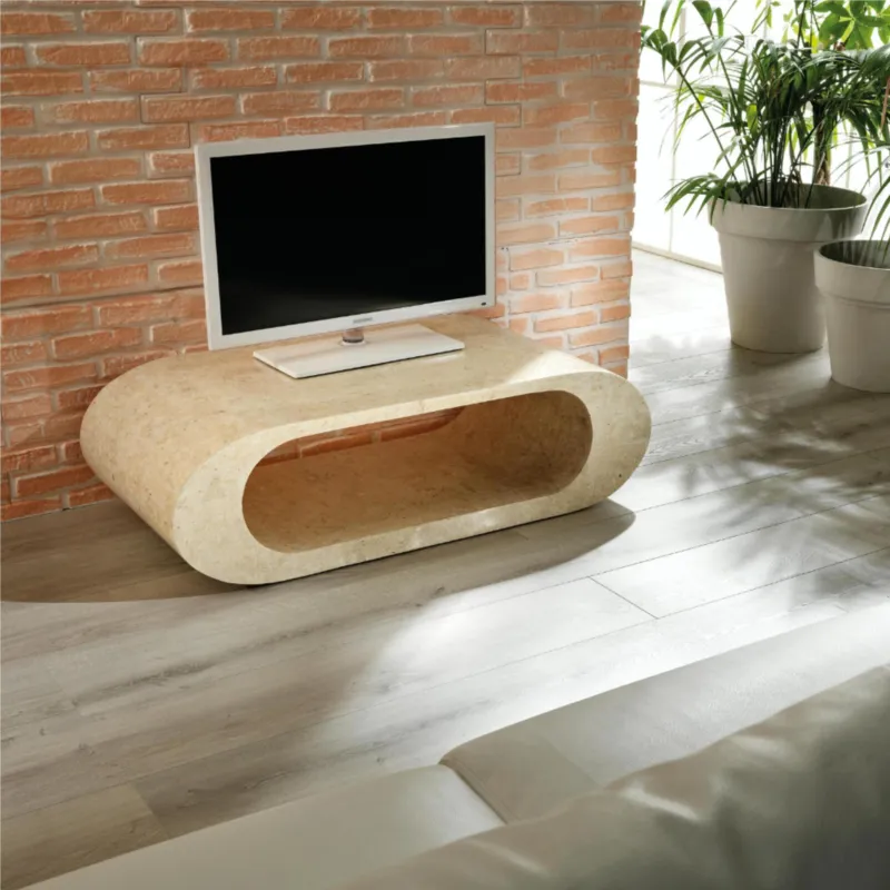 Tavolino Sandu Stone Decor E5 120x62xH35 cm, Finitura Beige, Base in Pietra Fossile White Agata, Struttura Interna in Compensato Marino Stones Srl Offerta Limitata