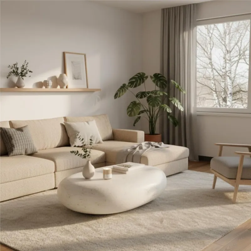 Tavolino Sasso Big Stone Decor E5, 123x74xh27 cm, Finitura Beige, Base Pietra Fossile White Agata, Struttura Interna Compensato Marino Stones Srl Popolare