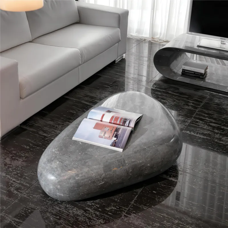 Scelto Dai Clienti Tavolino Sasso Big Linea Stone Decor E5, 123x74x27h cm, Grigio, Base in Pietra Fossile Gray Stone Stones Srl