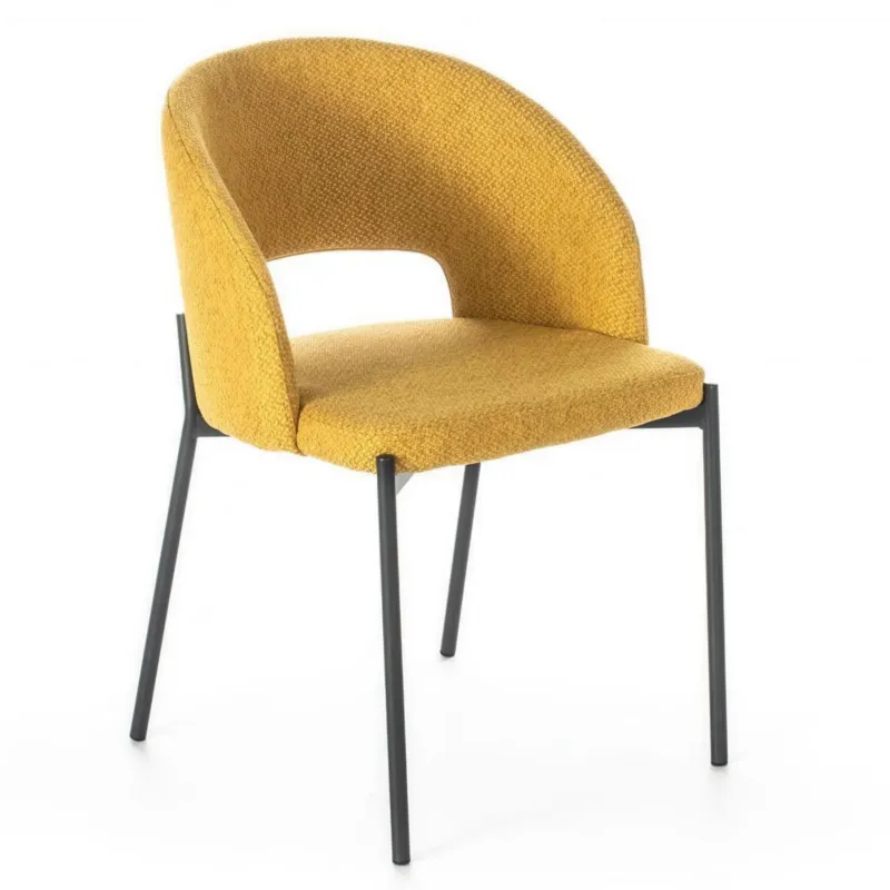 Sedia di tessuto imbottito, la quale presenta uno schienale circolare MOD GRETA dimensioni 52x55,5x h 78,8 cm - peso 3,5 kg schienale e seduta colore Giallo Stones Srl Ultime Pezzi