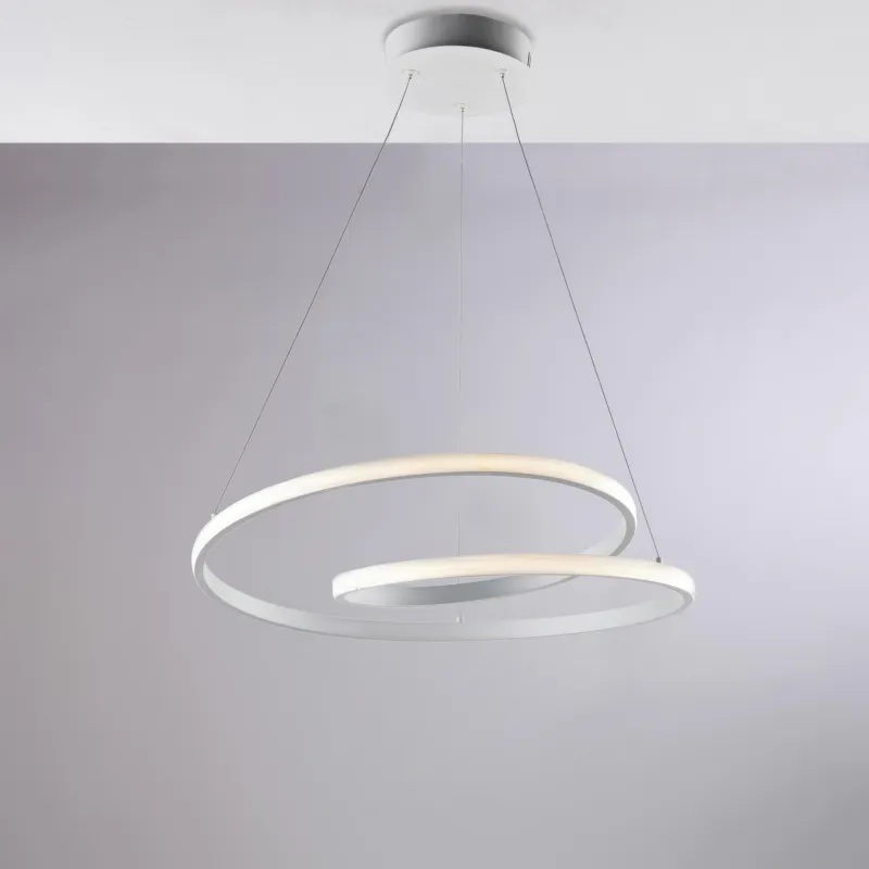 Sospensione in metallo e alluminio bianco con led integrato e cavi elettrici regolabili MALENA Diametro 50x h 11-MAX 115 cm Colore bianco Be Light Saldi