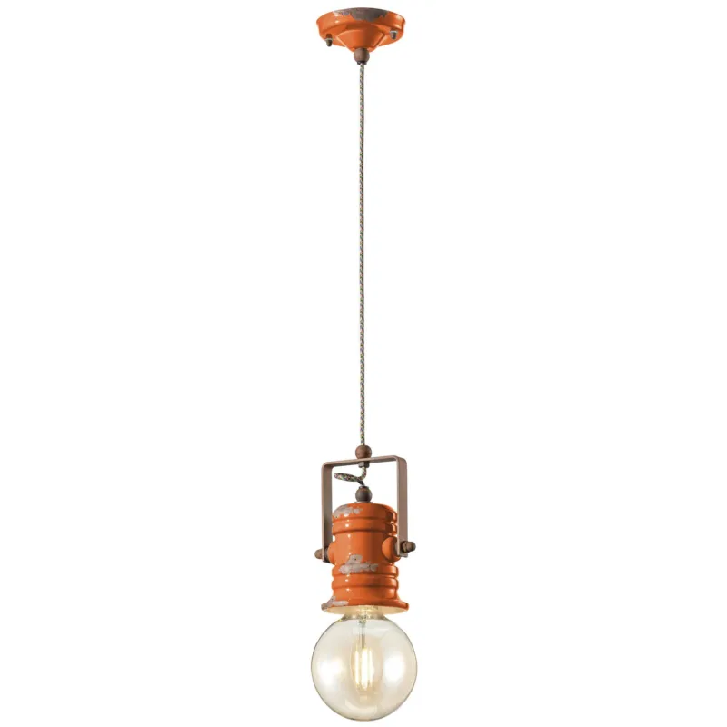 Sospensione da interno a Una luce in materiale Ceramico URBAN RETRO‘ dimensione 13x h 19 cm peso 1,24 kg - Attacco Lampada E 27 Arancio Ferroluce Affare