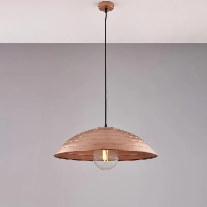Lampada a Sospensione in ferro laccato nero Cavo Elettrico ricoperto da tessuto MOD SENDER Diametro 50x h 15 cm decorazione Rame Antico Be Light Soddisfatti O Rimborsati