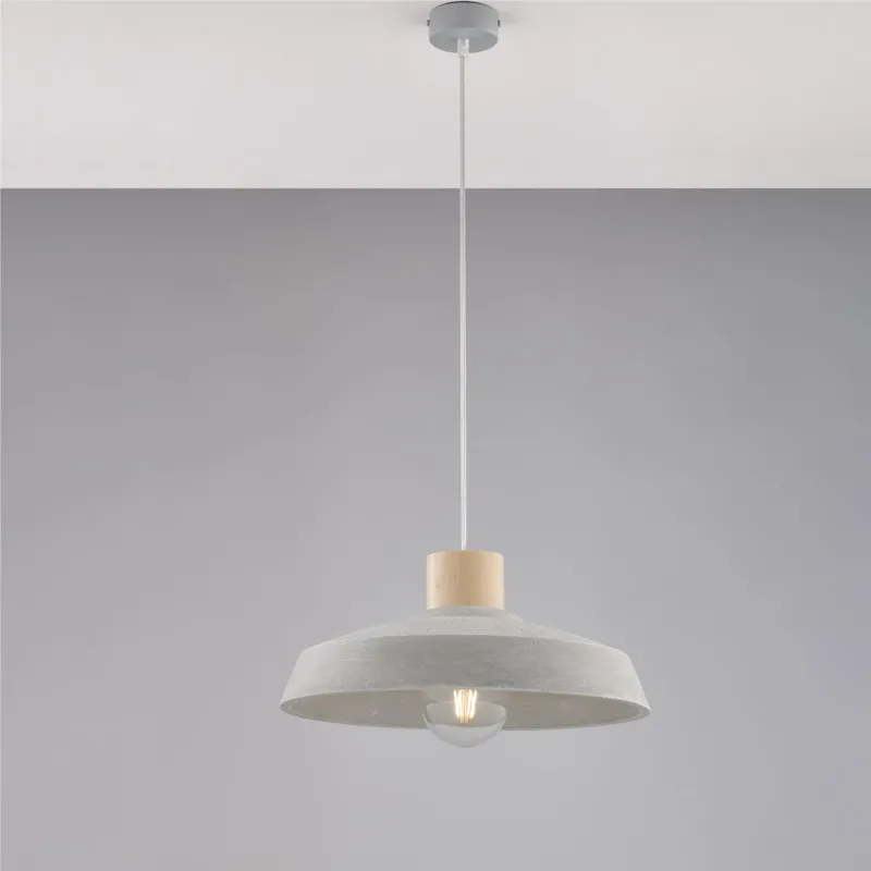Sospensione in ferro laccato grigio con diffusore in cemento diametro MOD PORTLAND Diametro 40x h 25 cm e Legno Be Light Più Venduto