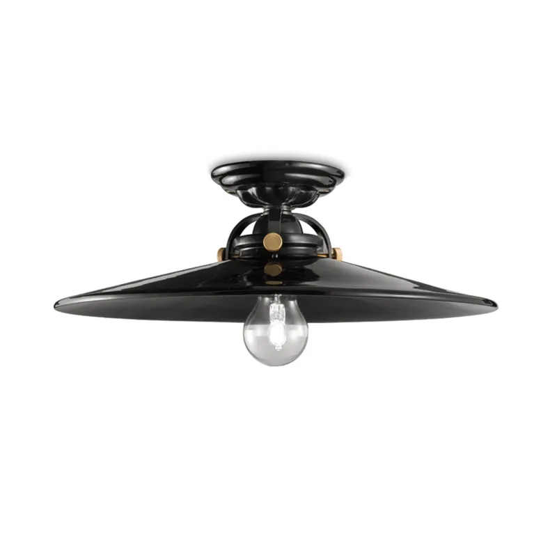 Plafoniera da Soffitto in Metallo e ceramica Diametro 31xh 11 cm 1 x max 77W E27 peso 1,35 kg smalto nero Ferroluce Offerta