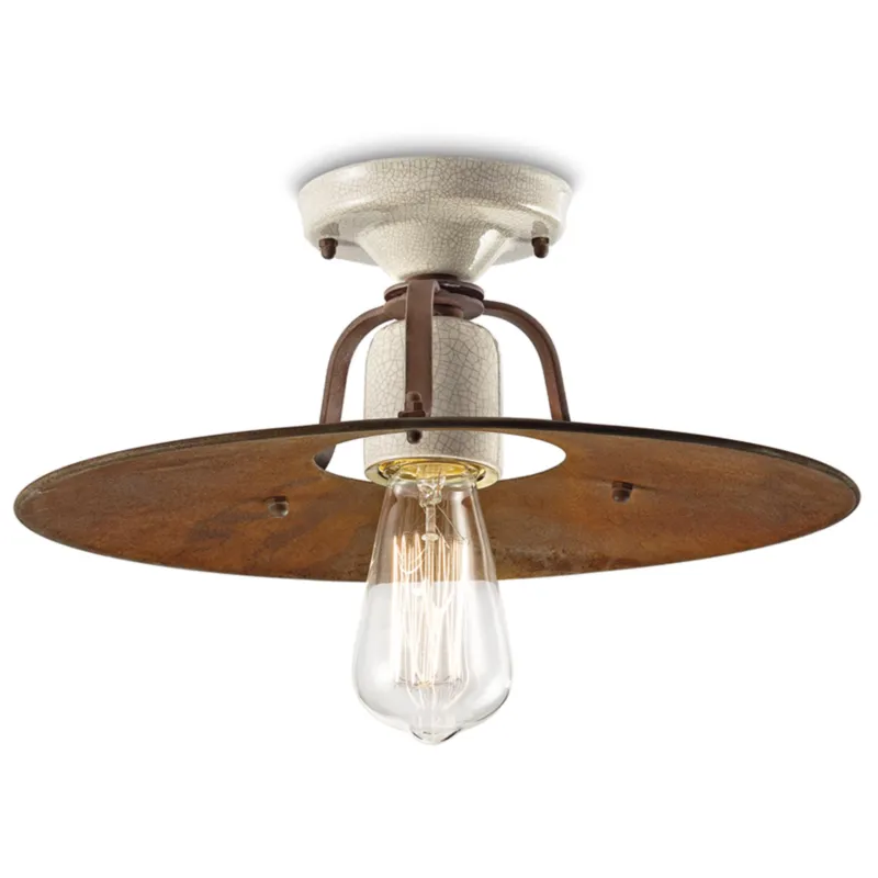 Plafoniera da Soffitto Anticata in Metallo e ceramica Diametro 40 xh 15 cm 1 x max 77W E27 peso 1,26 kg Craquelè stile rustico americano Ferroluce Acquista Ora