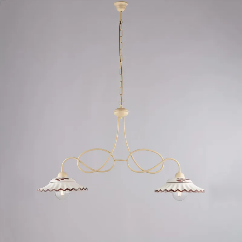 Direttamente Dal Produttore Lampadario in ferro laccato nero e decorazione effetto Avorio decapè A 2 luci MOD BISTOT Dimensioni 98x30xh 55 cm allungabile fino a 96 diffusori in vetro o bianchi Be Light