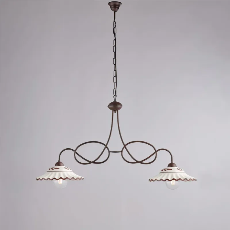 Lampadario in ferro laccato nero e decorazione effetto ruggine A 2 luci MOD BISTOT Dimensioni 98x30xh 55 cm allungabile fino a 96 diffusori in vetro o bianchi Be Light Prezzo Basso