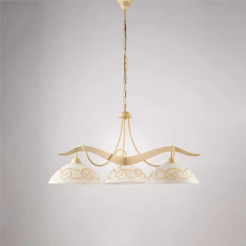 Lampadario in ferro laccato nero e decorazione effetto Avorio / Decapè A 3 luci MOD BILBAO Dimensioni 89x30xh 46 cm allungabile fino a 96 diffusori in vetro bianchi e ambra Be Light Ultimissimo Modello