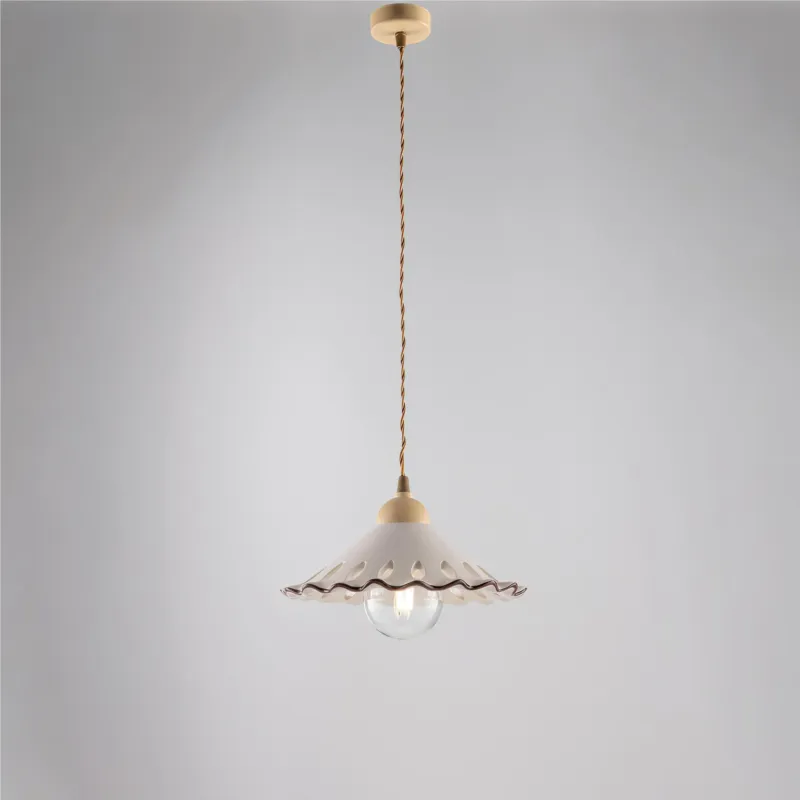 Sospensione in ferro laccato nero e decorazione effetto ruggine 1 luce MOD OSTERIA Dimensioni30xh 15 cm Cavo allungabile fino a 90 Cm con diffusore in ceramica bianco e marrone Be Light Soddisfatti O Rimborsati