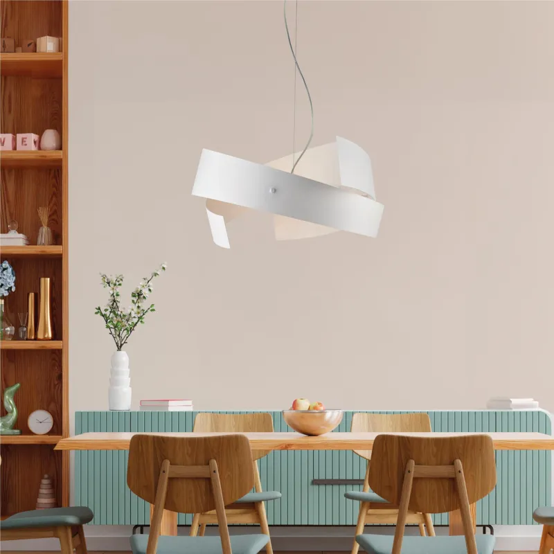 Pagamento Sicuro Sospensione in ferro taglio laser laccato bianco con cavo in acciaio regolabile 3 luci ELISA Dimensioni 57xh 29 cm Cavo allungabile fino a 122 Cm colore bianco Be Light