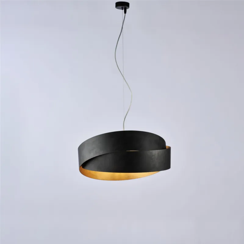 Reso Gratuito Sospensione in ferro laccato bianco con cavo in acciaio regolabile 2 luci ASTRO Dimensioni 46xh 22 cm Cavo allungabile fino a 122 Cm colore Nero/Oro Be Light