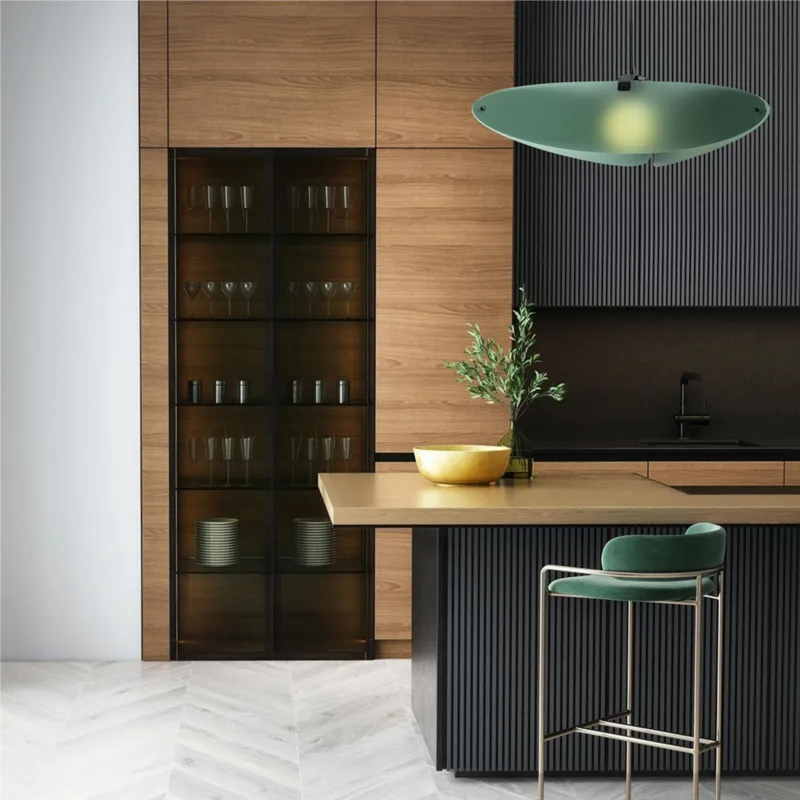 Lampada a Sospensione BELLATRIX realizzata con 3 sottili pannelli di cristallo acrilico diametro 90xh 26 cm in metacrilato colore verde petrolio Satinato Emporium Di Tendenza