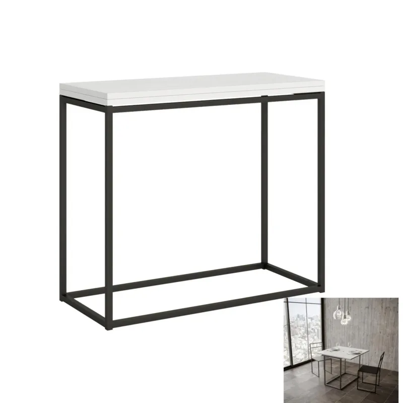 Consolle Apribile a Libro ed Allungabile NORDICA LIBRA 90x45xh 80 cm Aperta 90x90x h78 cm telaio colore Antracite piano Bianco Frassino Itamoby Promozione